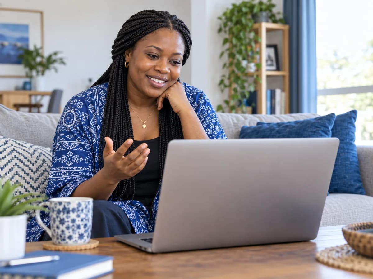 Illustrative scene of a Nigerian woman connecting from the comfort of her home